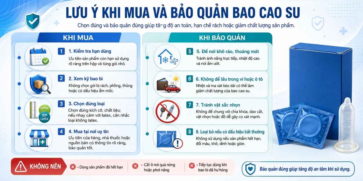 Lưu ý khi mua và bảo quản bao cao su