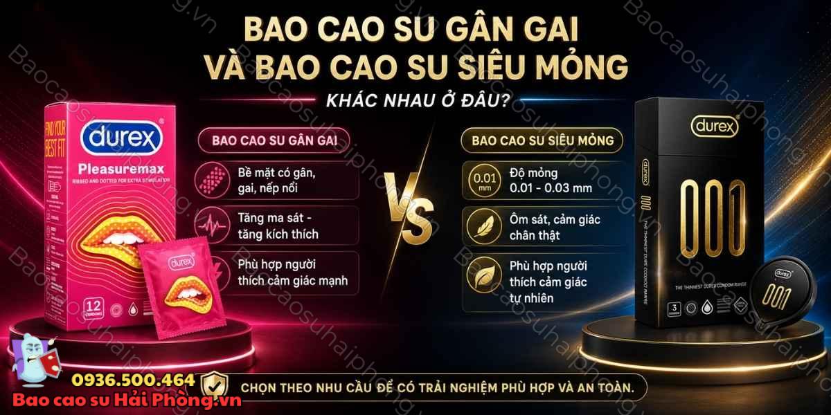 Bao cao su gân gai và bao cao su siêu mỏng khác nhau ở đâu?