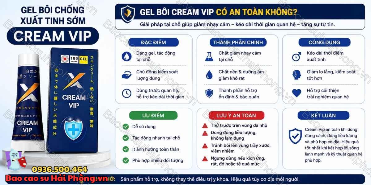 Gel bôi chống xuất tinh sớm Cream Vip có an toàn không?