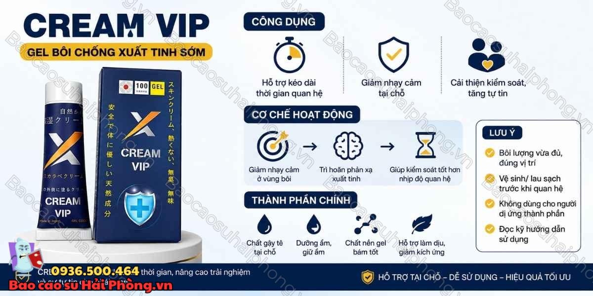 Gel bôi chống xuất tinh sớm Cream Vip là gì? - Công dụng chi tiết