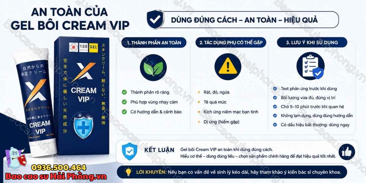 Gel bôi chống xuất tinh sớm Cream Vip có an toàn không?