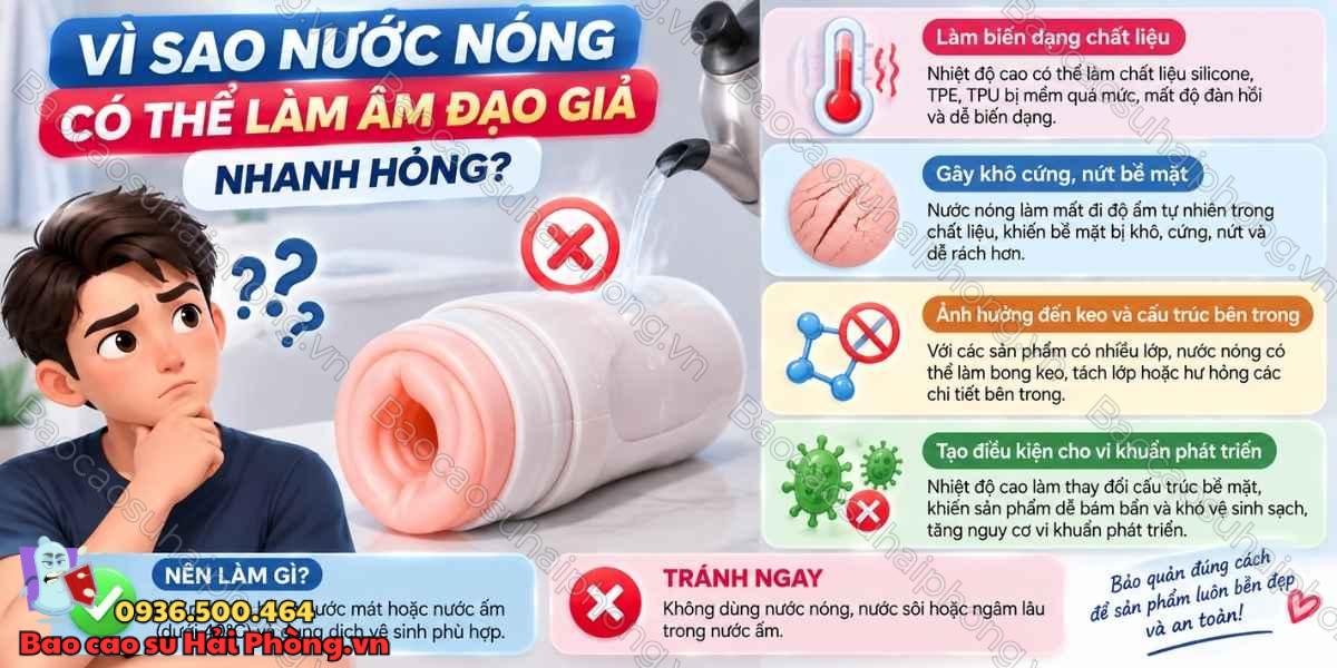 Có nên dùng nước nóng để rửa âm đạo giả không?