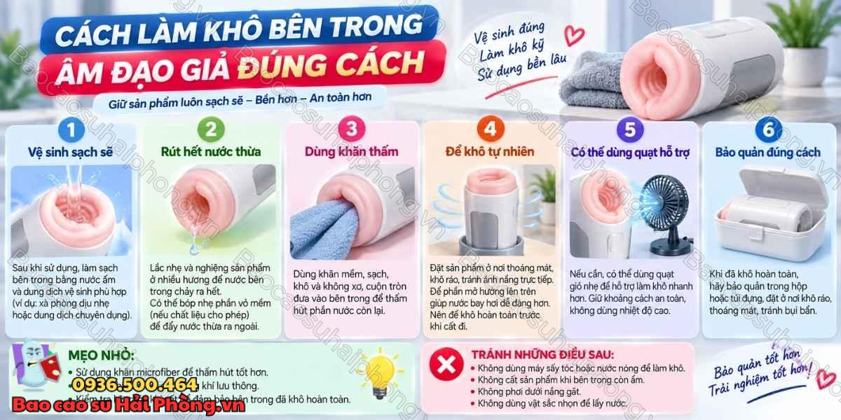 Cách làm khô phần bên trong âm đạo giả nhanh và đúng cách