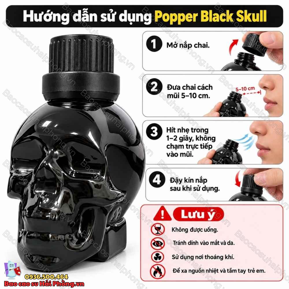 poppers-black-skull (2) Popper Black Skull 40ml – Không đau đầu, rát mũi